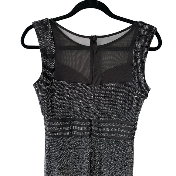 Alexa B Nites Black Sequin Sheer Top Front Slit Long Evening Dress Stunning 8P - Picture 8 of 11